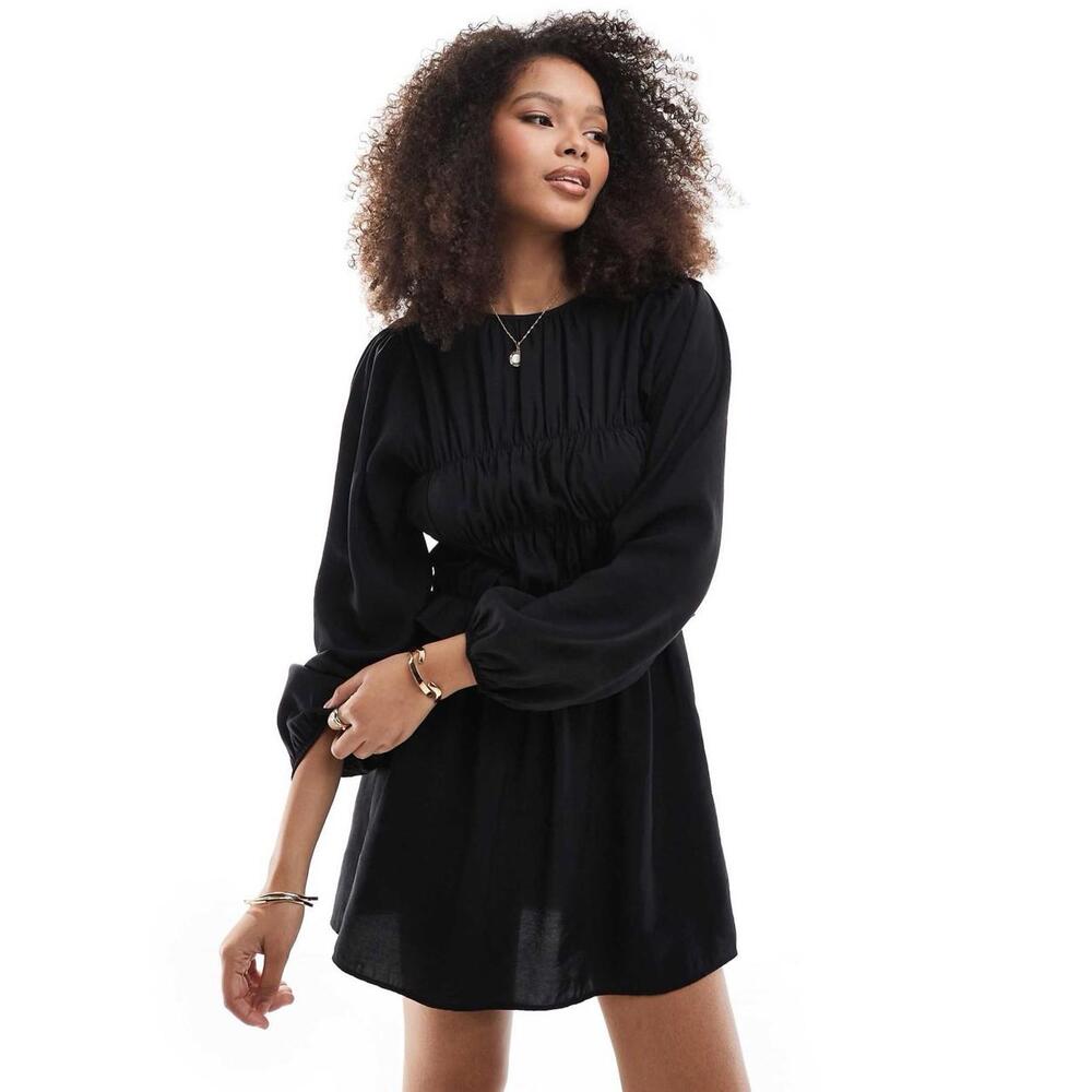ASOS DESIGN Modal Shirred Mini Dress In Black Size 4 New with Tags